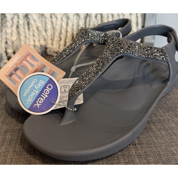 Aetrex Women’s Size 9 Skyler Thong Sandal pewter Grey embellished - Picture 5 of 10